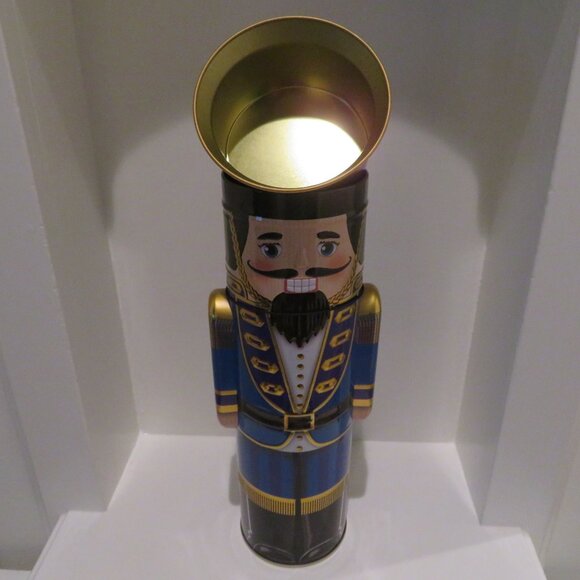 Christmas Blue Nutcracker Tin Can Silver Crane Co. Keepsake Gift Empty Container - Picture 10 of 13